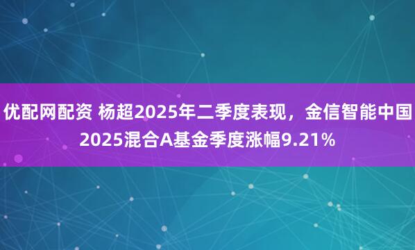 优配网配资 杨超2025年二季度表现，金信智能中国2025混合A基金季度涨幅9.21%
